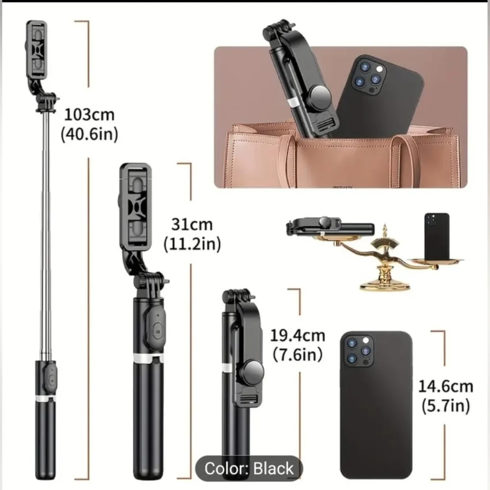 Stainless Steel Selfie Stick Tripod with Wireless Remote – Extendable Phone Hold